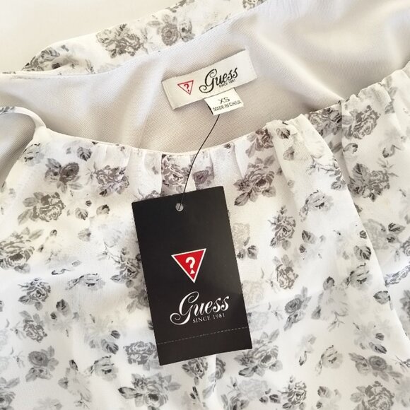!NEW! GUESS White Floral Print Dress Spaghetti Straps and Flowy Asymmetrical Hem - Picture 8 of 9